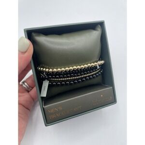 Kitsune Men's Black Onyx Gold Tone Stack Bracelet Set NWT